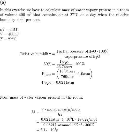 A Calculate The Mass Of Water Vapour Present In A Room Of