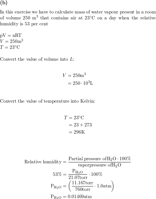 A Calculate The Mass Of Water Vapour Present In A Room Of