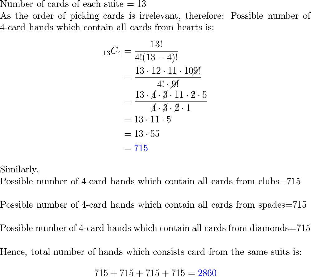 From a standard 52-card deck, how many 4-card hands consist