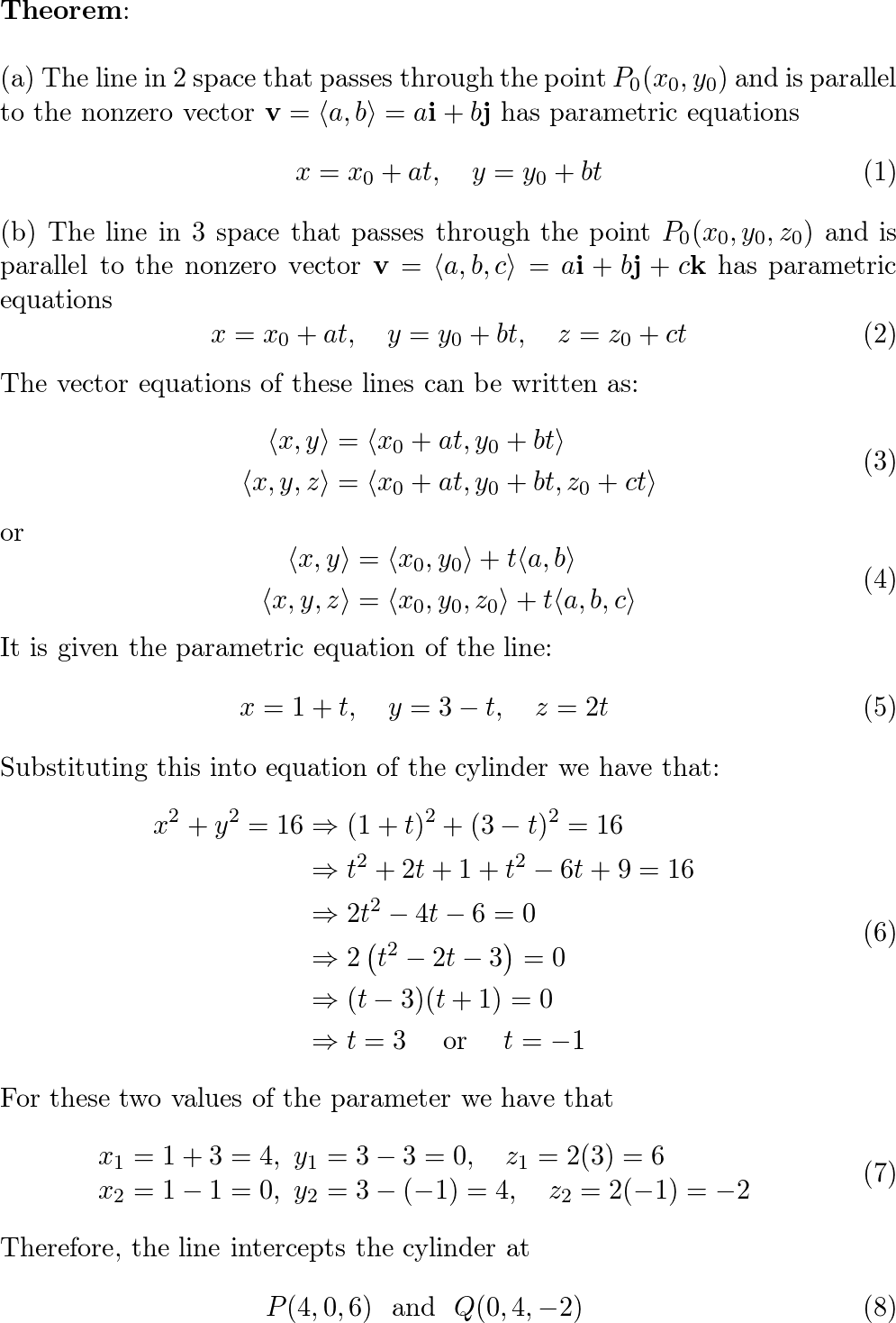 Where Does The Line X 1 T Y 3 T Z 2t Intersect The Cylinde Quizlet