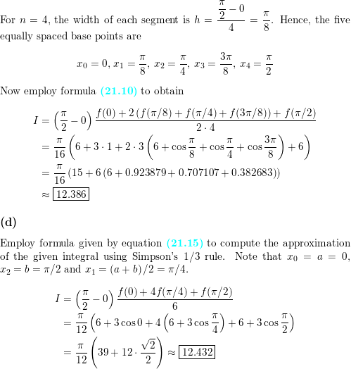 Evaluate The Following Integral Int 0 Pi 2 6 3 Cos X D X A Analytically B Single Application Of The