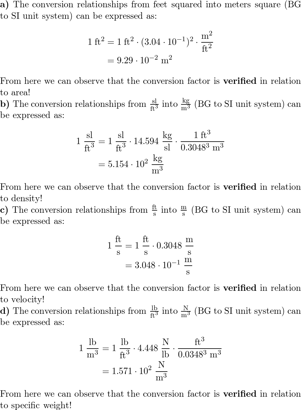 Verify The Conversion Relationships For: (a) Area, (b) Densi | Quizlet