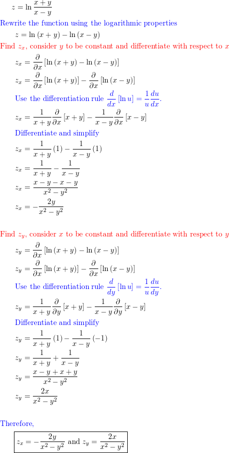 Find Both First Partial Derivatives Z Ln X Y X Y Quizlet