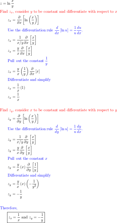 Find Both First Partial Derivatives Z Ln X Y Quizlet