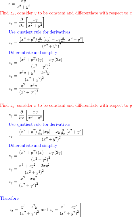 Find Both First Partial Derivatives Z Xy X Y Quizlet