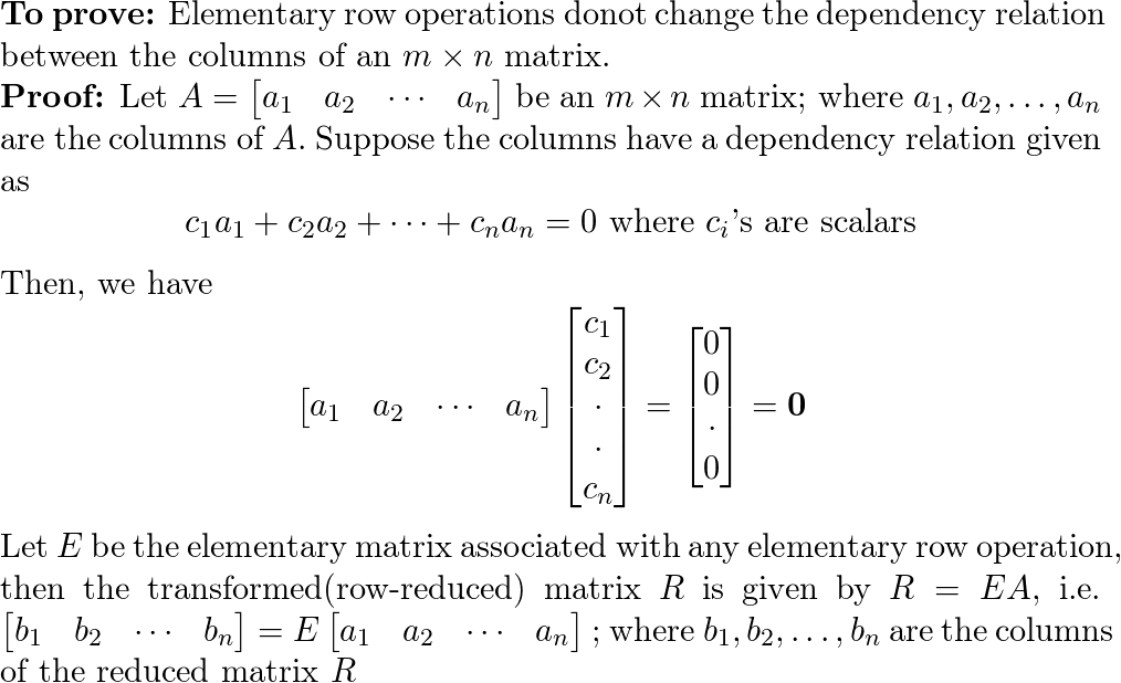 Prove that row operations do not change the dependency relat Quizlet