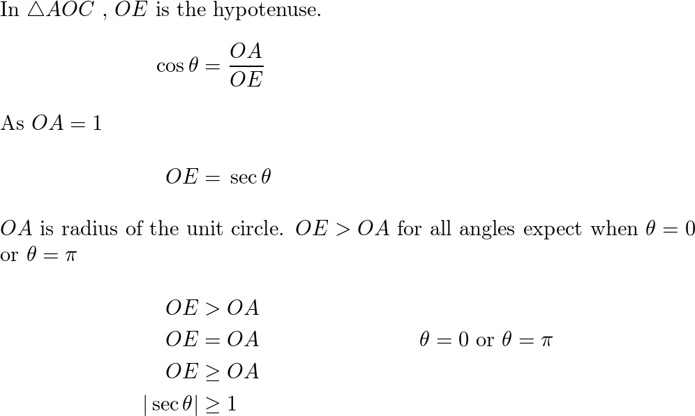 Why is $|\sec \theta| \geq 1$ ? | Quizlet