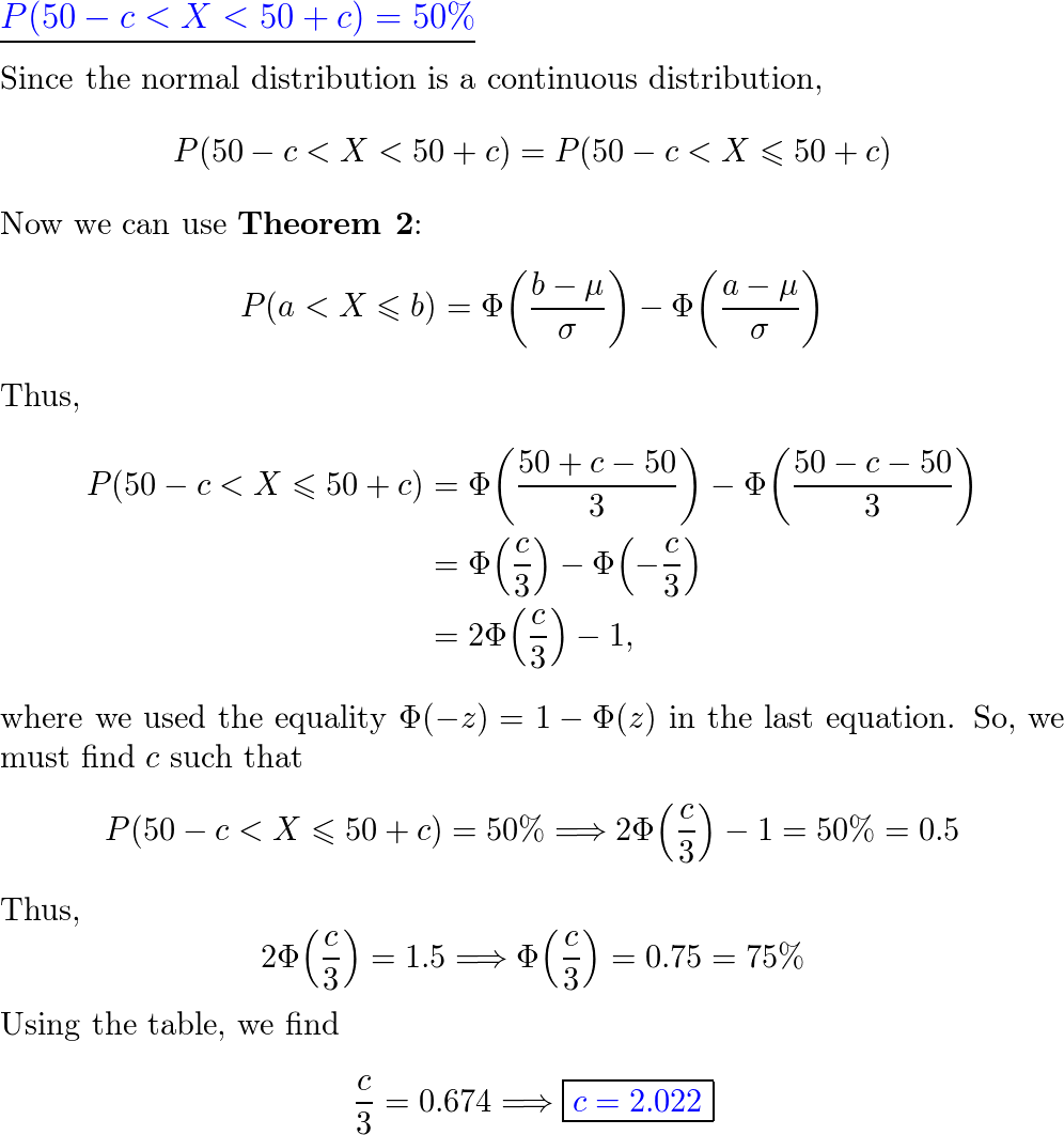 Let X be normal with mean 50 and variance 9. Determine c suc Quizlet