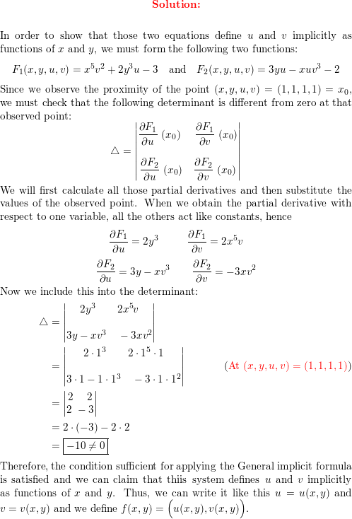 Consider The System Of Equations Begin Align X 5v 2 2y 3u 3 3yu Xuv 3 2 End Align Show That Near The Point Math X Y U V 1 1 1 1 Math This