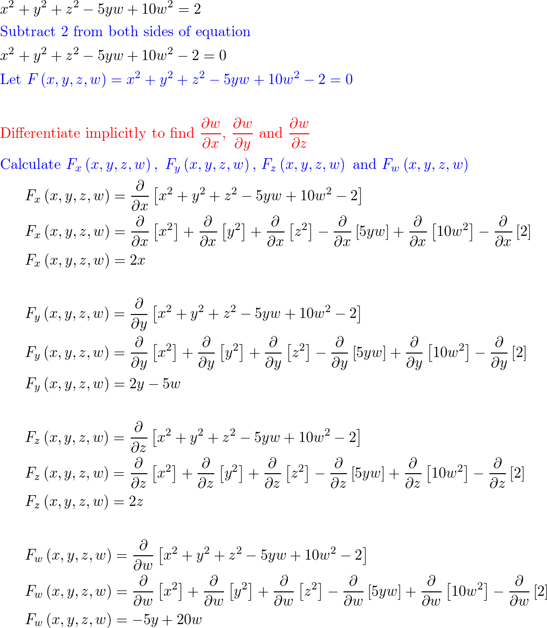 Differentiate implicitly to find the first partial derivativ | Quizlet