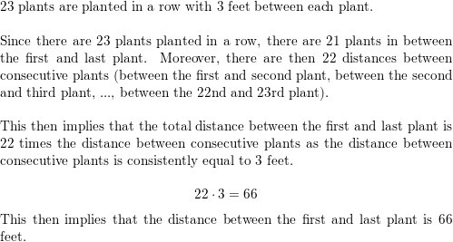 A farmer is planting a straight row of crops with 3 feet bet Quizlet