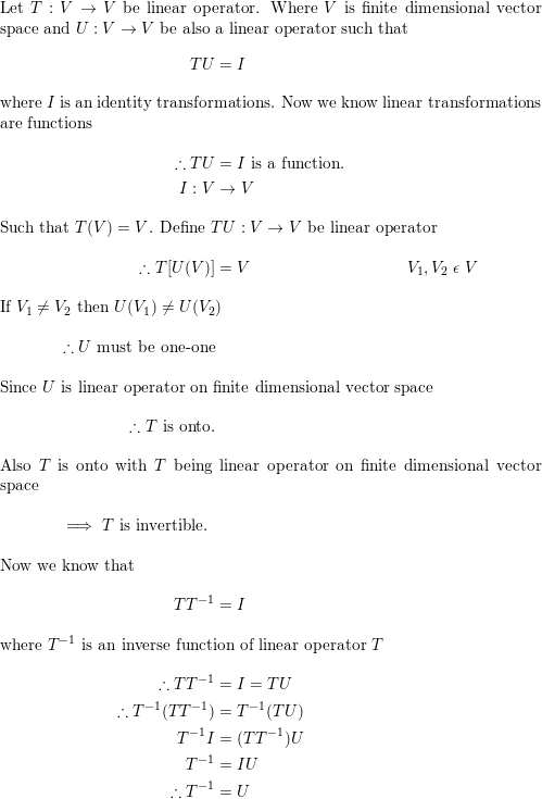 Let T be a linear operator on the finite dimensional space V Quizlet