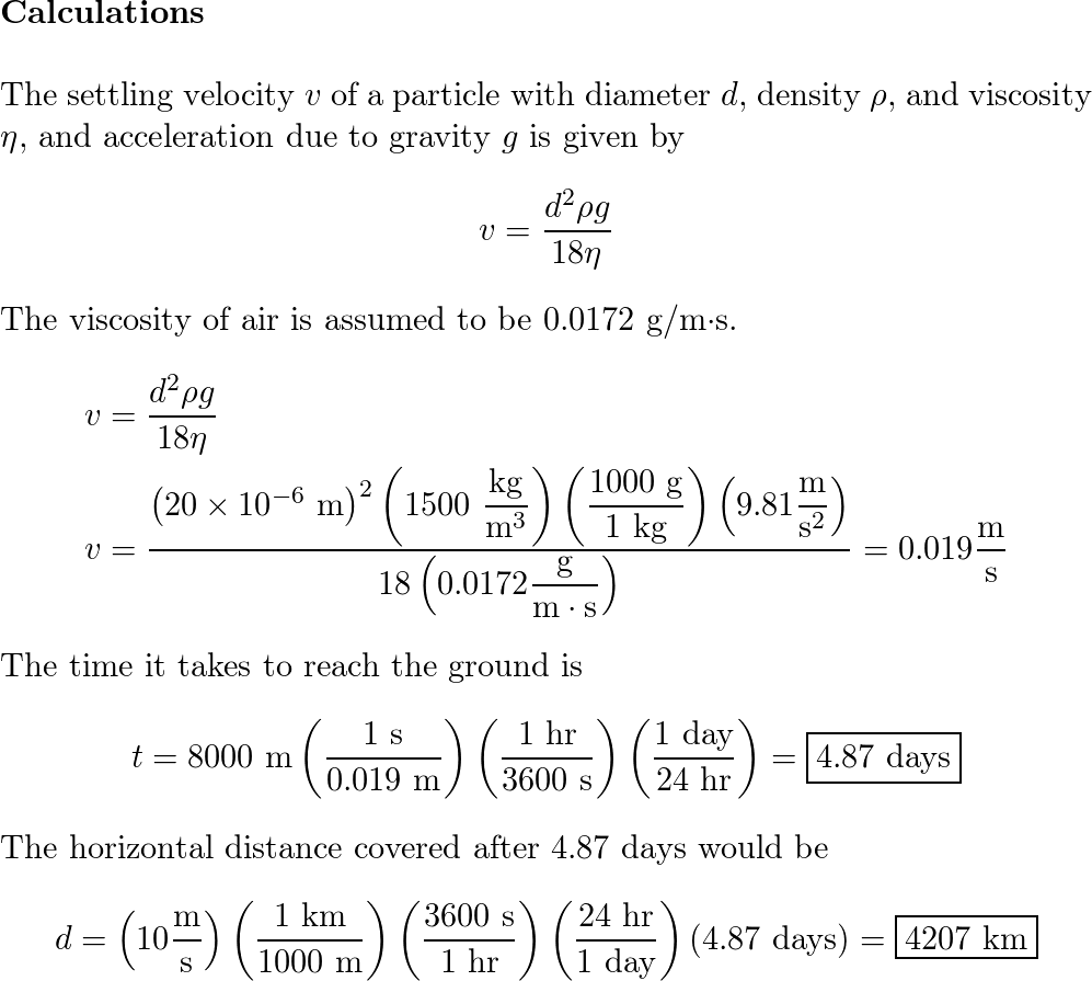 Find the settling velocity of a $20-\mu \mathrm{m}$ diameter | Quizlet