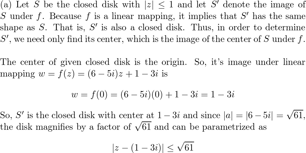 In the problem below a find the image of the closed disk Quizlet