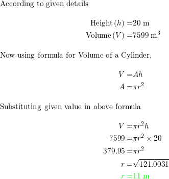 Find the missing dimension of the cylinder. Round your answe | Quizlet