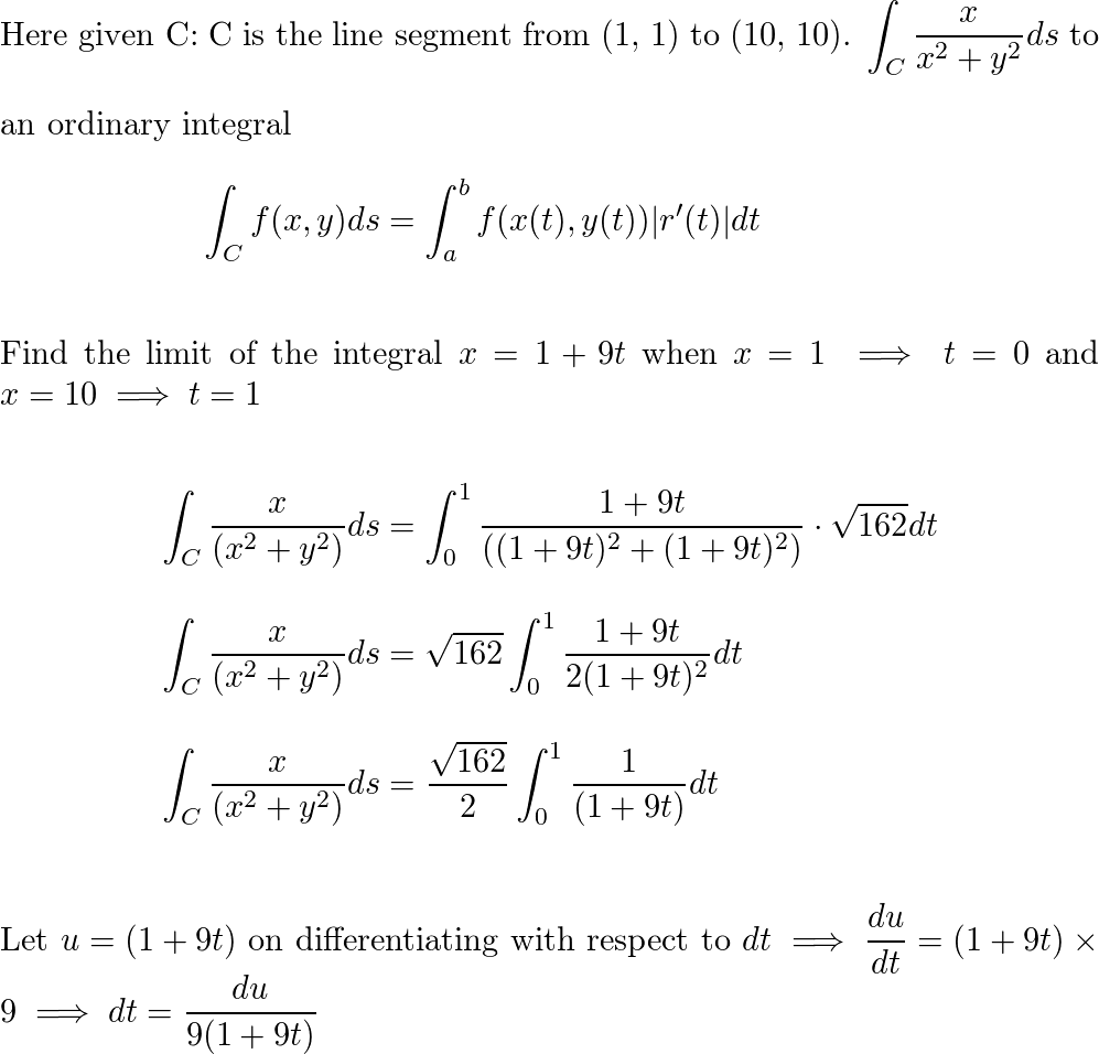 Evaluate the following line integrals along the curve C. $\i | Quizlet