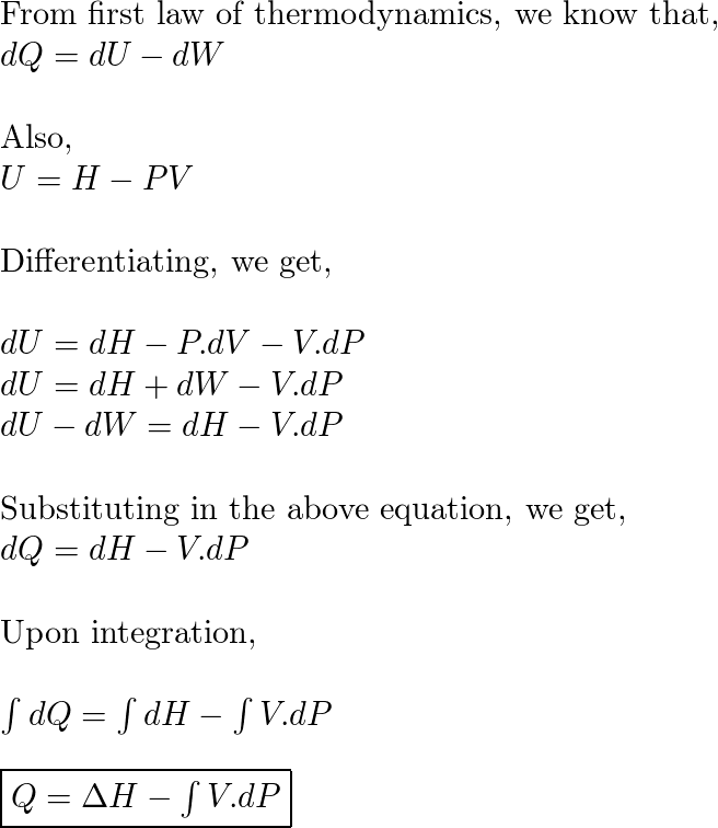 Show that W and Q for an arbitrary mechanically reversible n | Quizlet