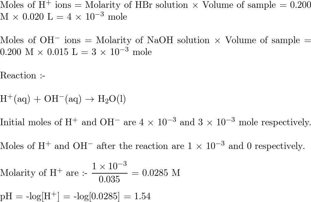 Calculate h in 2025 0.10 m hbr