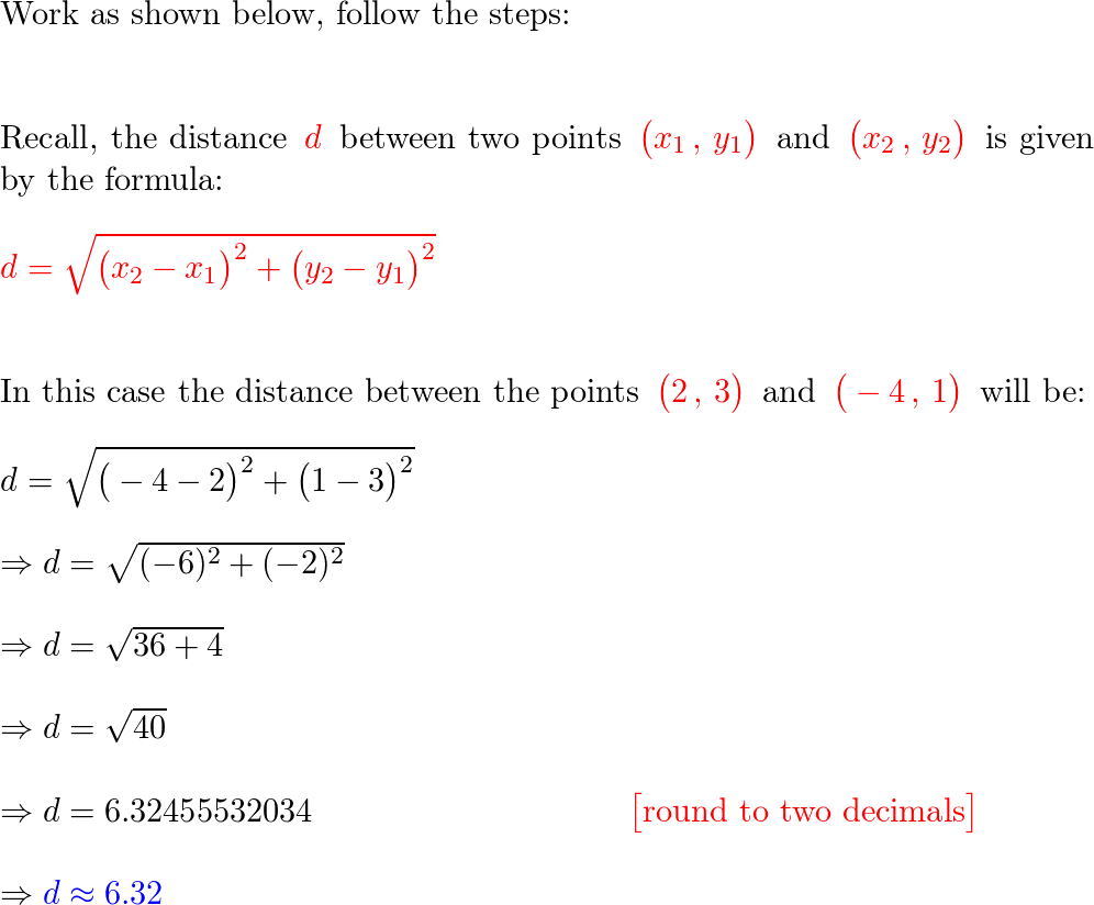 Find The Distance Between The Two Points 2 3 And 4 1 Quizlet