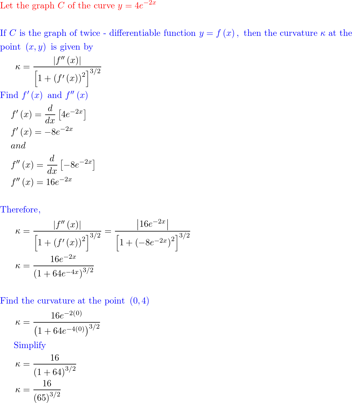 find-the-curvature-of-the-graph-of-y-4-e-2-x-at-the-poi-quizlet