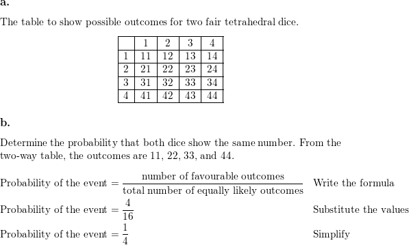 dice roll probability table to calculate the probability of 2