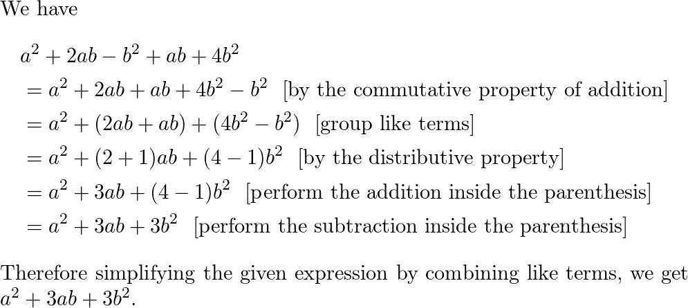 Simplify The Expression By Combining Like Terms. $a^2+2 A B | Quizlet