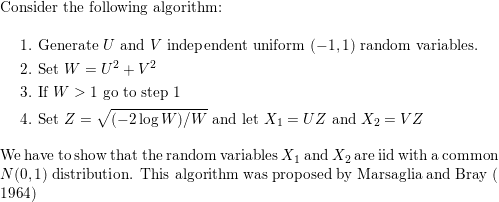 Consider the following algorithm: 1. Generate U and V indepe | Quizlet