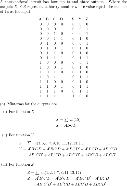 A Combinational Circuit Has Four Inputs A B C D And Thr Quizlet