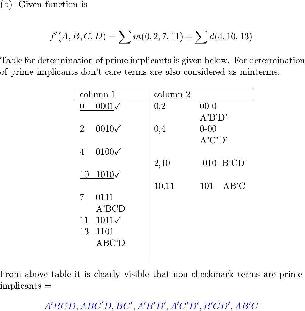 (a) Using The Quine-McCluskey, Method Find All Prime Implica | Quizlet