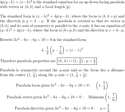 Prove That The Graph Of The Equation Is A Parabola And Find Quizlet