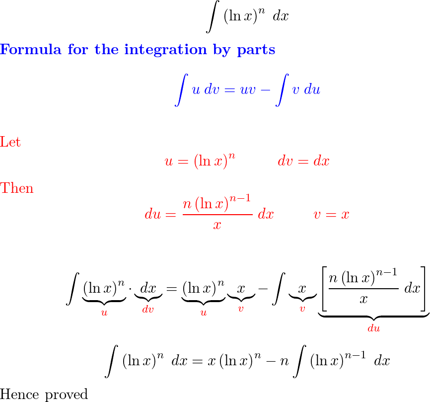 Use integration by parts to prove the reduction formula. Int | Quizlet