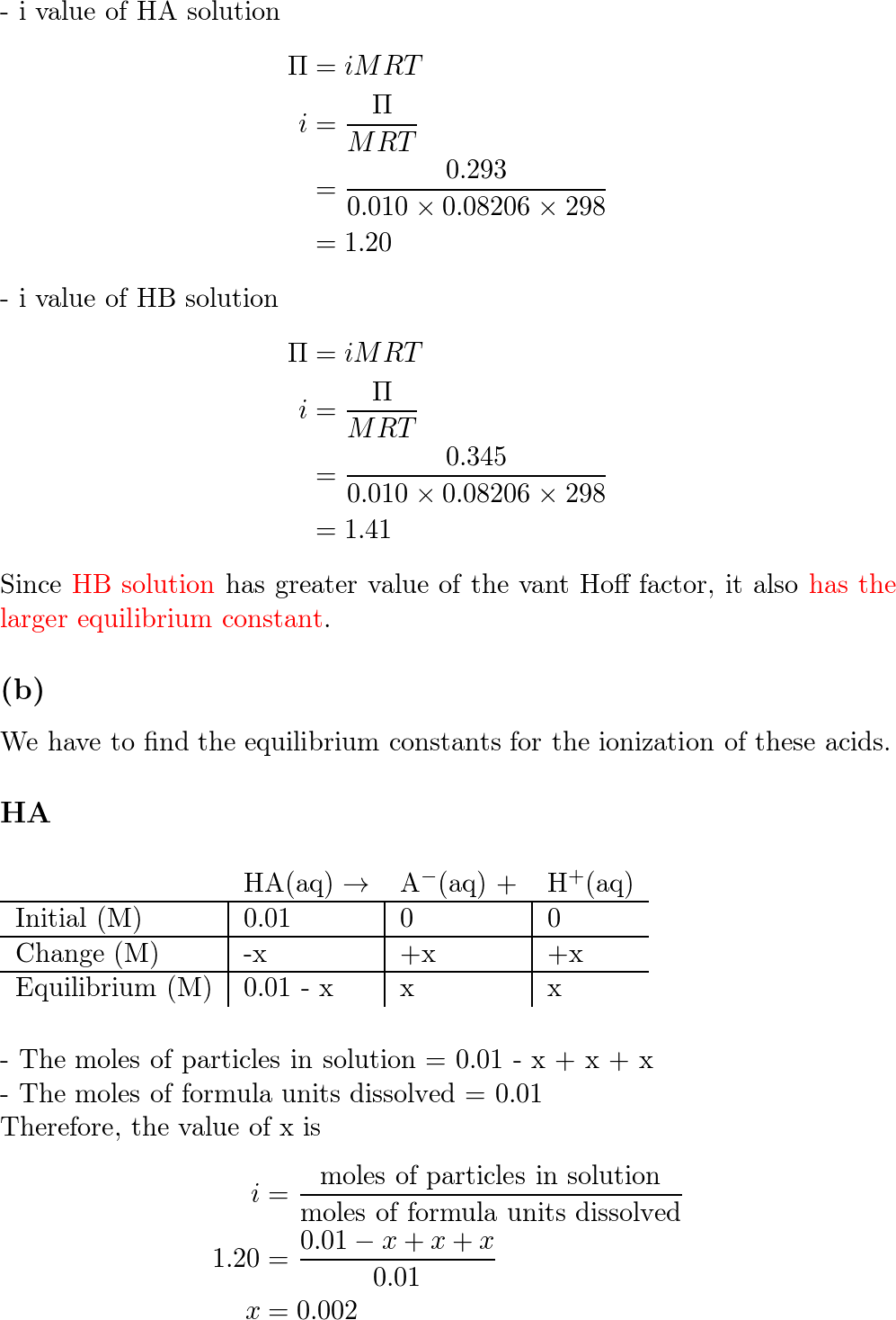 A 0.010M solution of the weak acid HA has an osmotic pressur | Quizlet