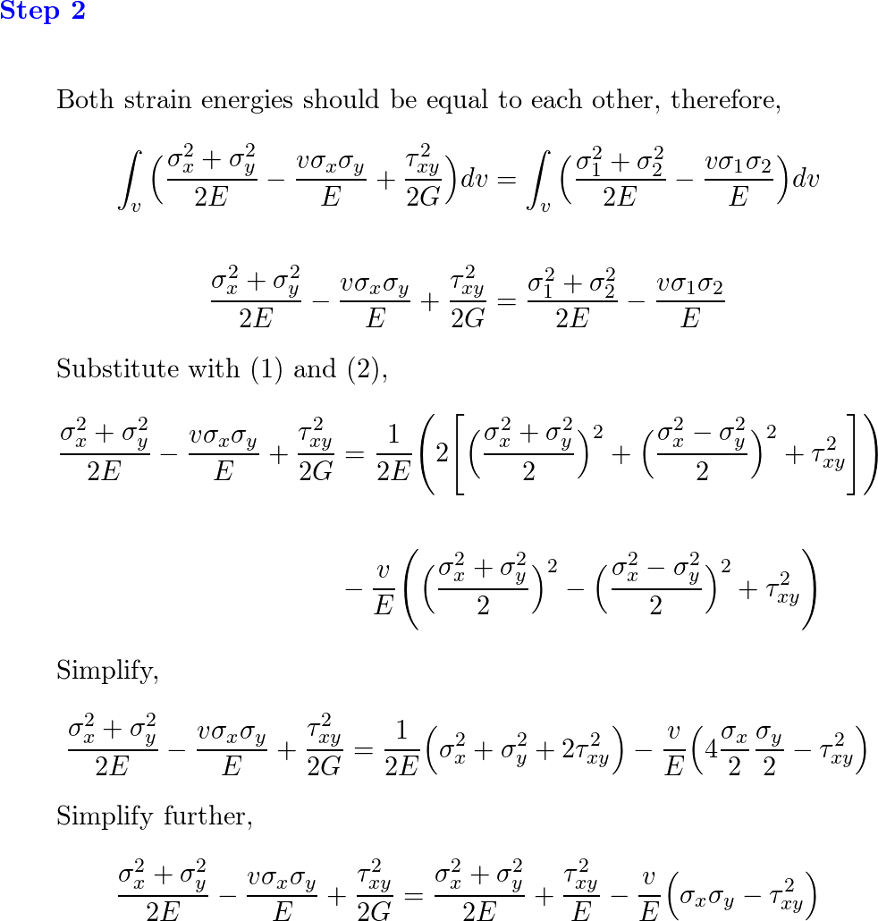 The strain-energy density for plane stress must be the same | Quizlet