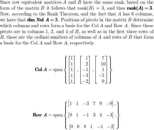 Assume that the matrix A is row equivalent to B. Without cal Quizlet