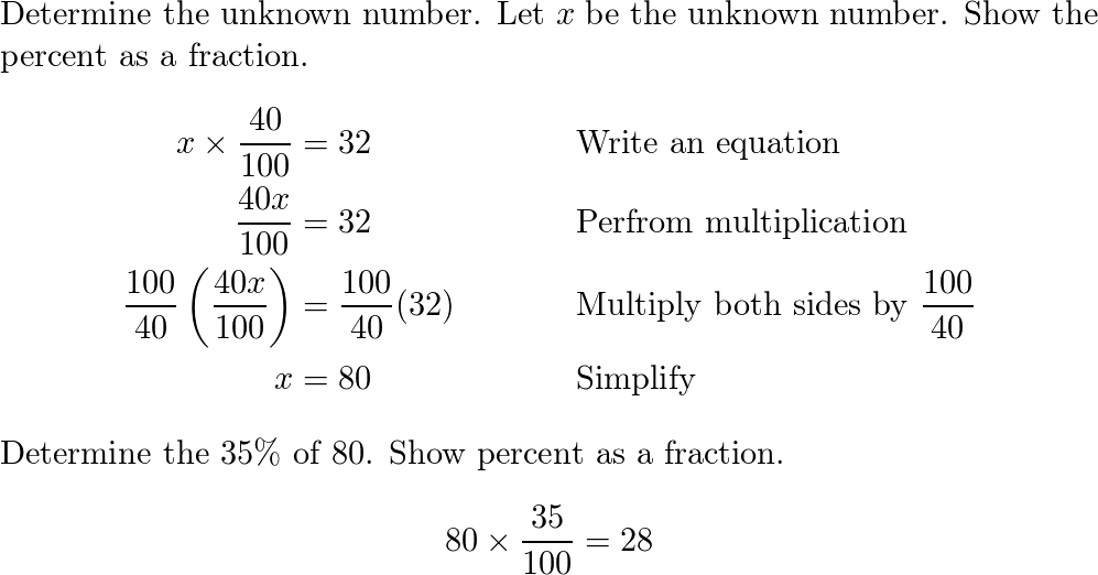 If 40% of a number is 32, what is 35% of the number? F 8 G 2