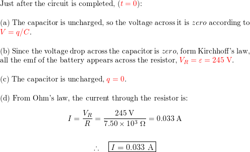 A Math 4 60 Mu F Math Capacitor That Is Initially Uncharged Is Connected In Series With A Math 7 50 Mathrm K Omega Math Resistor And An Emf Source With Math Varepsilon 245