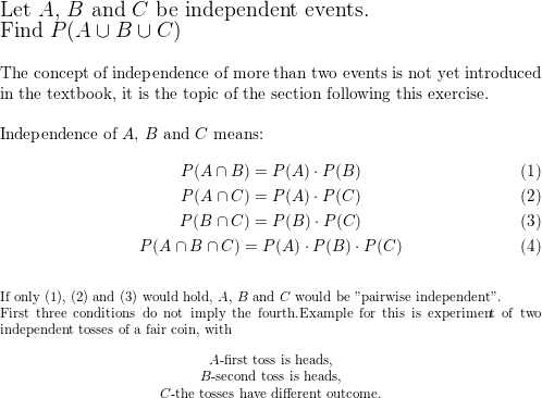 Suppose that events A B and C are independent. a Use a V Quizlet