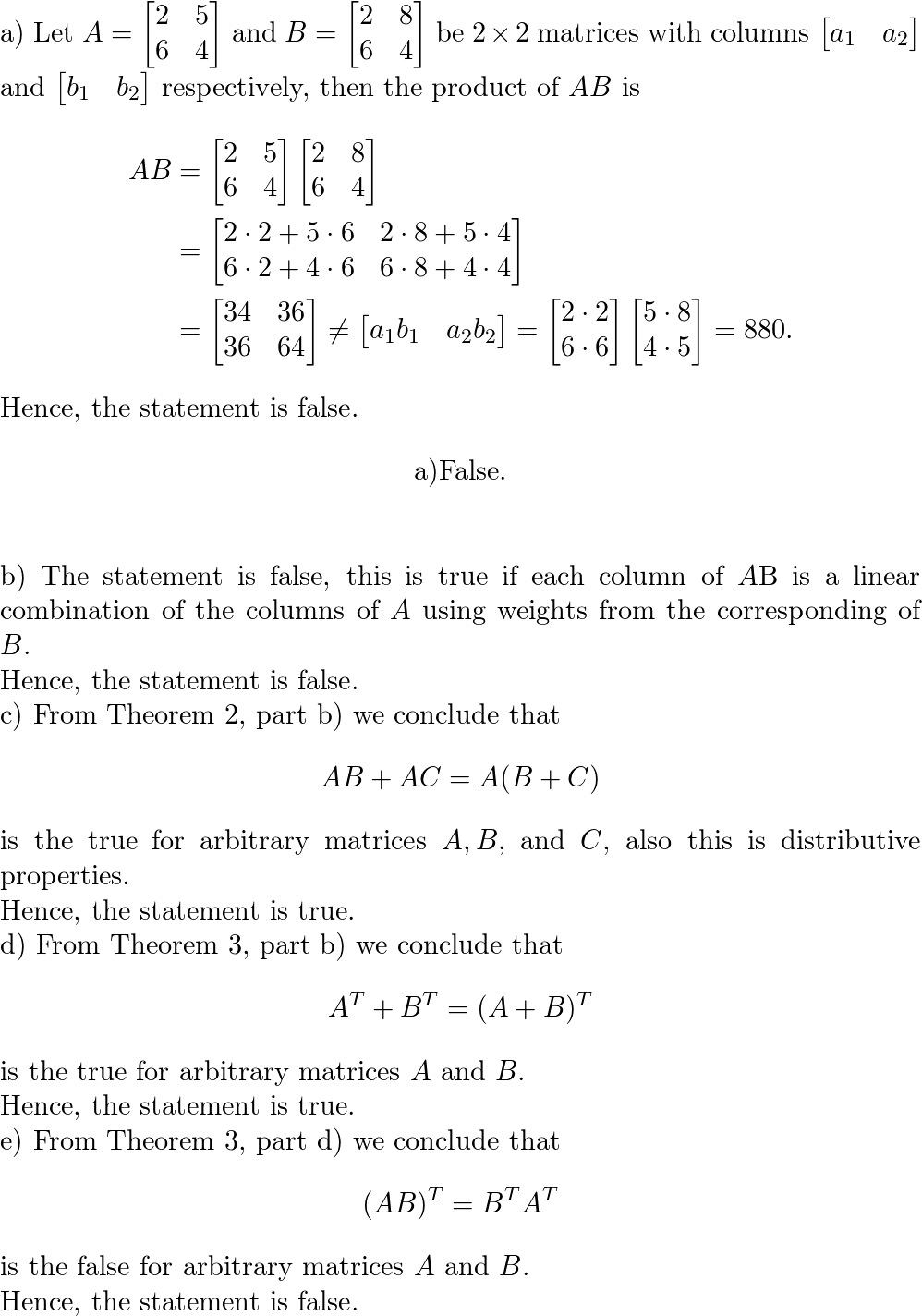 linear algebra - Mark the statements below that must be true