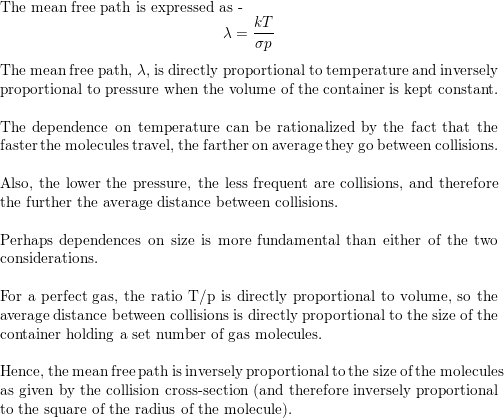 Solved What does the mean free path of a molecule in a gas