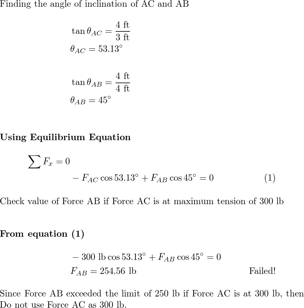 If members AC and AB can support a maximum tension of $300 \ | Quizlet