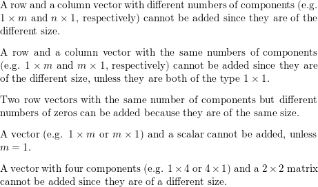 Can you add A row and a column vector with different number Quizlet