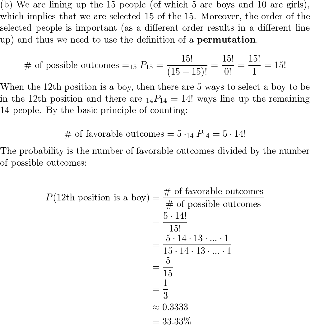 A group of 5 boys and 10 girls is lined up in random order— | Quizlet