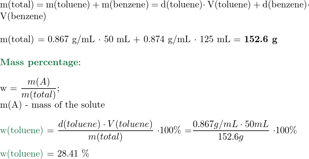 A Solution Is Prepared By Mixing 50 0 Ml Of Toluene Left Quizlet