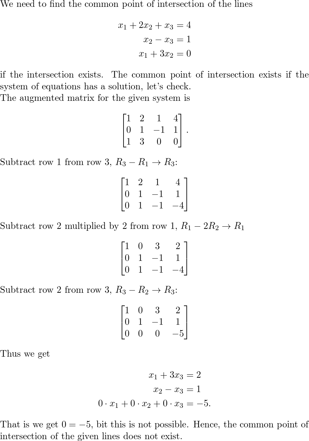 common point of intersection linear algebra