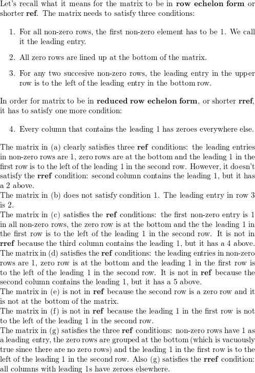 Determine whether the matrix is in row echelon form reduced Quizlet