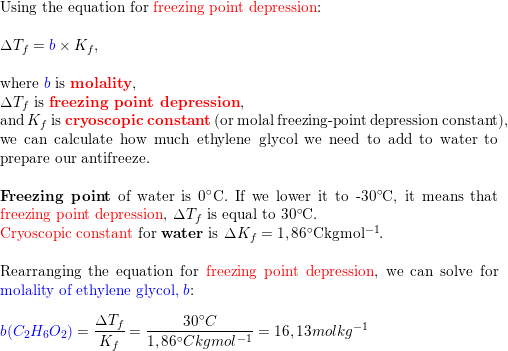 What volume of ethylene glycol left mathrm C 2 Quizlet