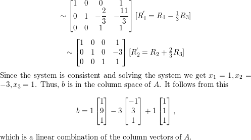 Determine whether b is in the column space of A and if so Quizlet