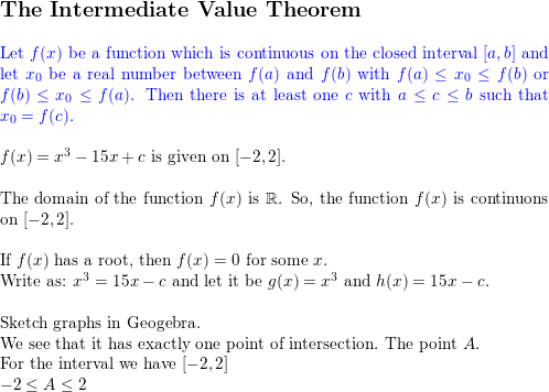 Show That The Equation Math X 3 15x C 0 Math Has At Most One Root In The Interval Math 2 2 Math Homework Help And Answers Slader