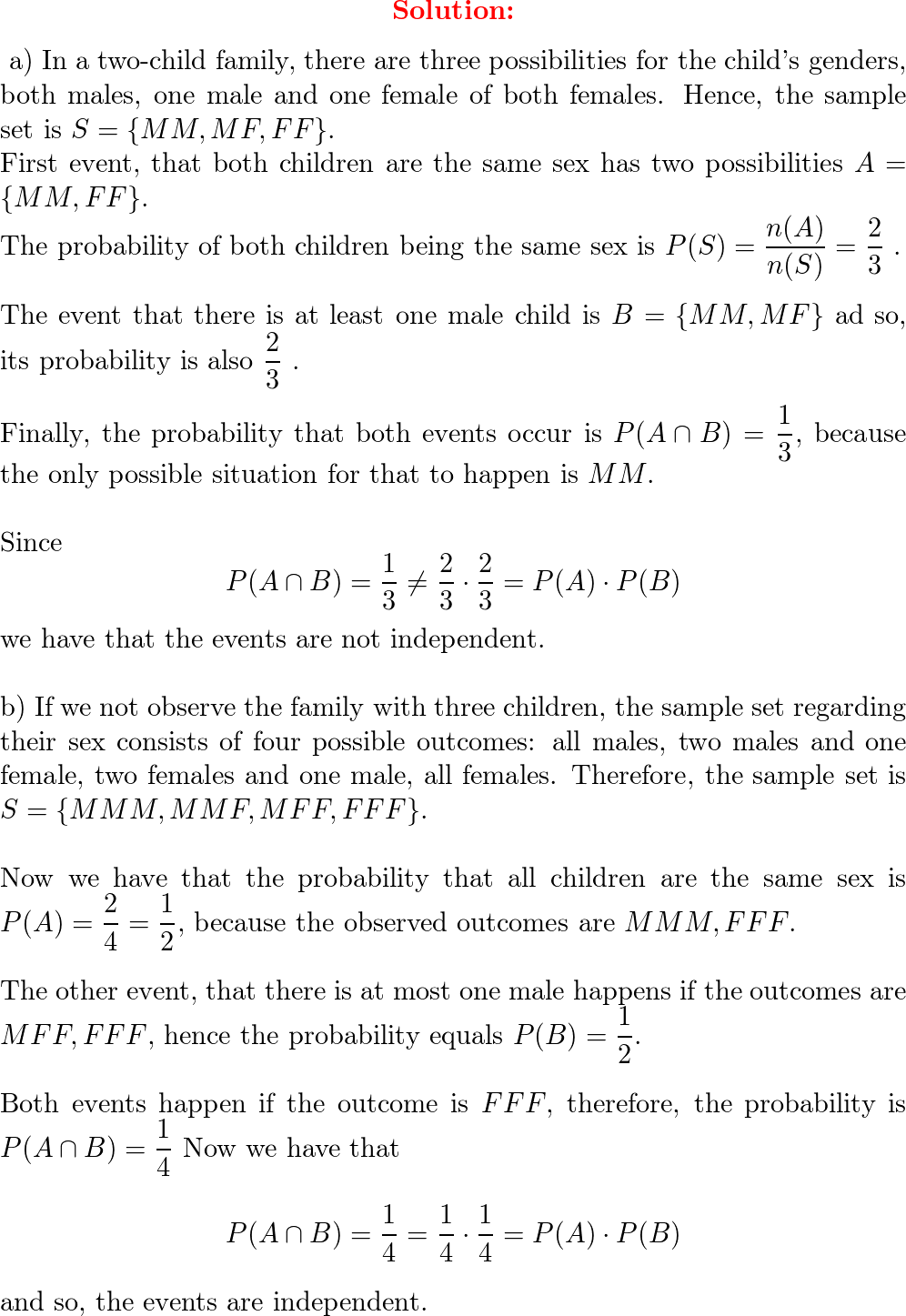 In a two-child family, if we assume that the probabilities o | Quizlet