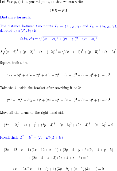 Consider The Points P Such That The Distance From P To A 1 Quizlet